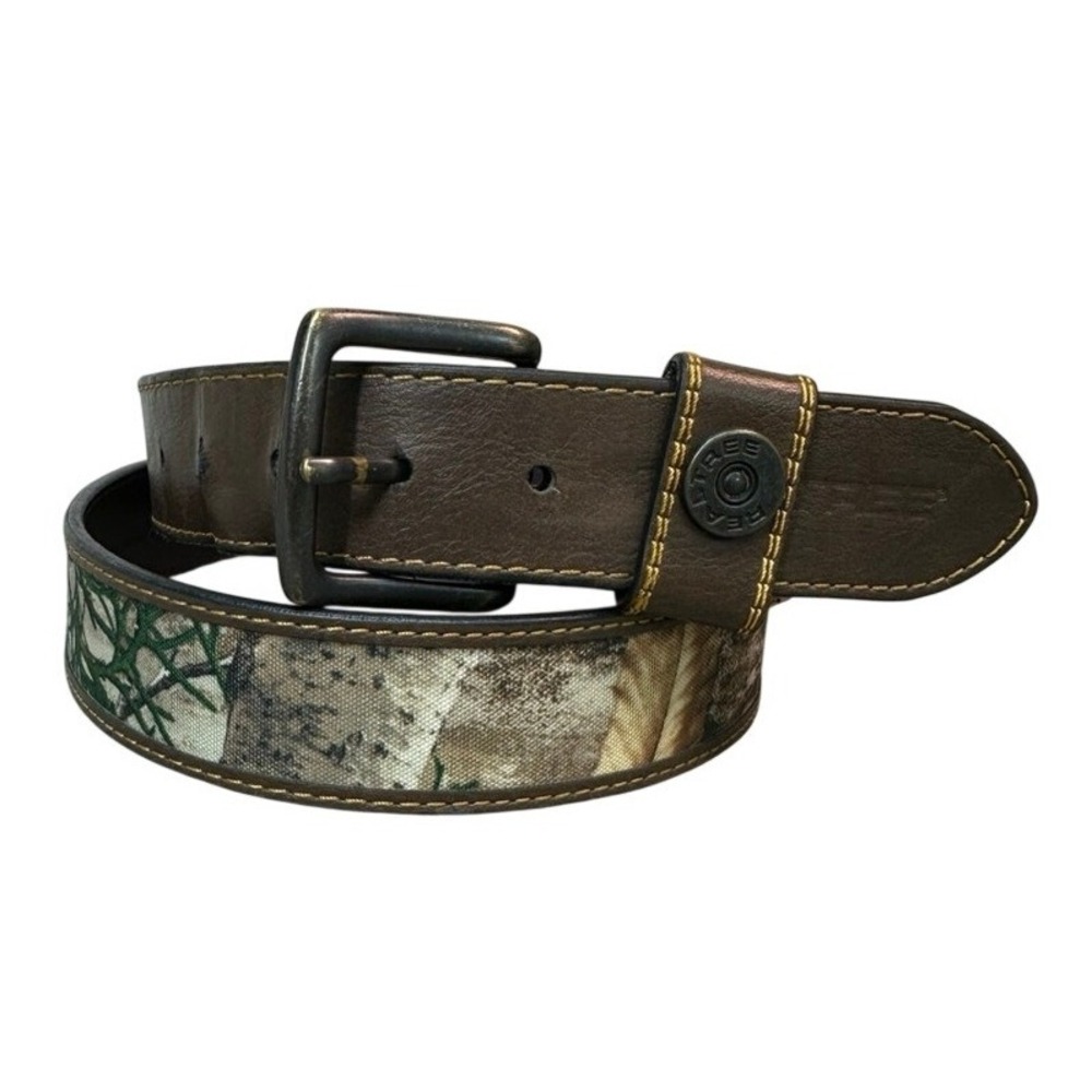 Realtree Mens Brown Bonded Leather Belt XL 42-44 95091W/209 Distressed Buckle